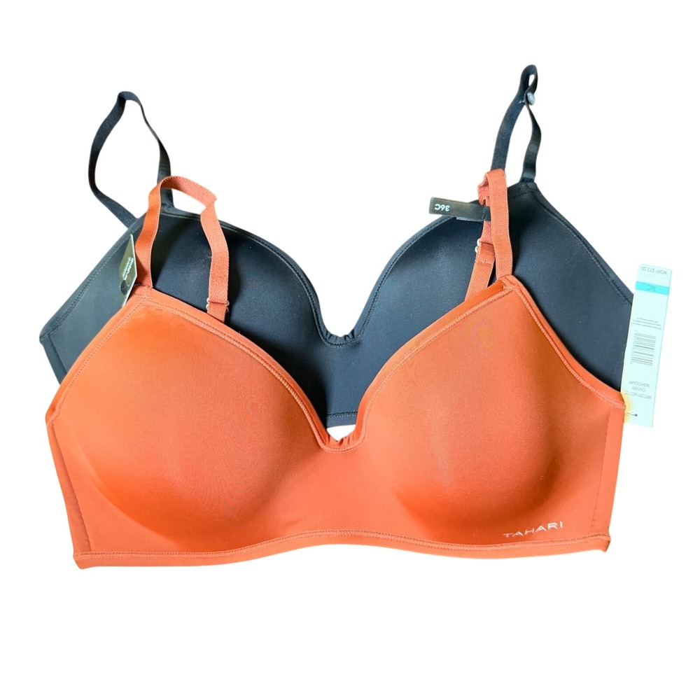 NEW Tahari Womens 36C 2-Pack Wireless T-Shirt Bras Black Cherry Mahogany